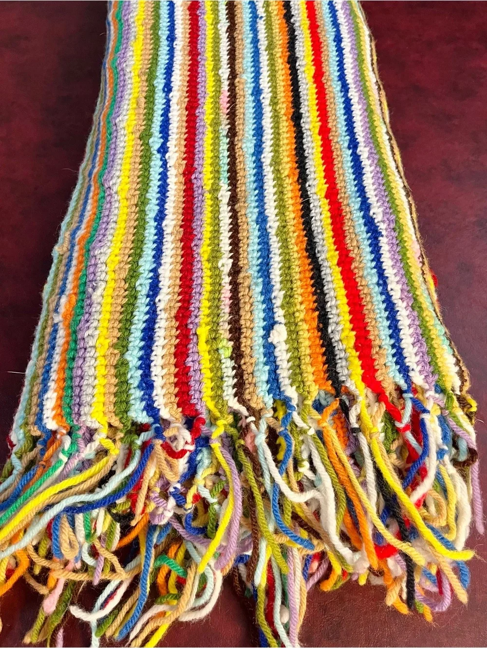 Vintage Handmade Crochet Afghan Blanket Multi Color Striped Boho 48”x52”